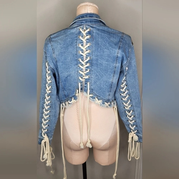 Denim Lace-Up Women's Jacket - Picture 8 of 11